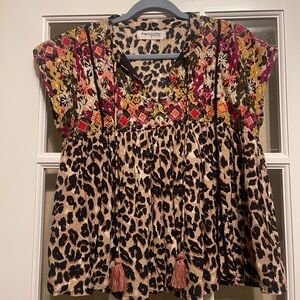 Impressions Multicolor Embroidered Leopard Blouse